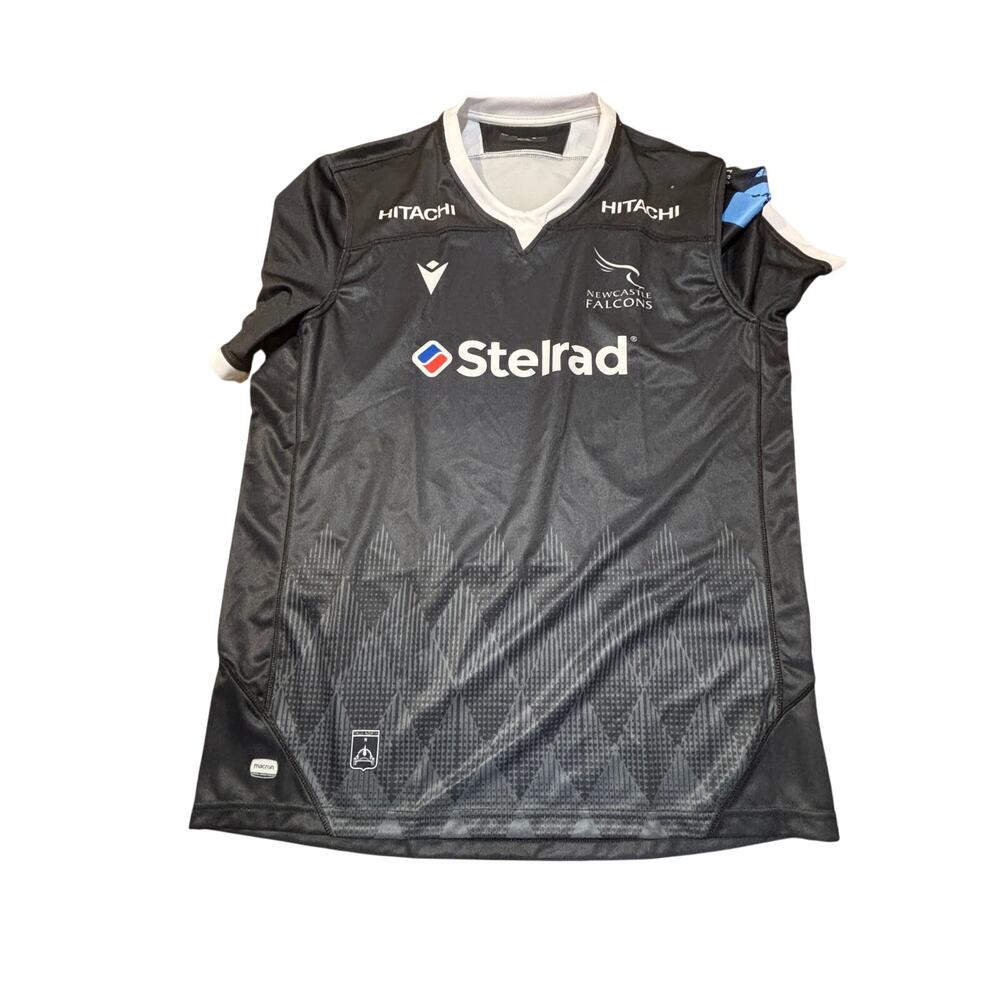 New Castle Falcons 2022/23 Home Shirt 3XL Black Rugby Jersey Macron Soccer